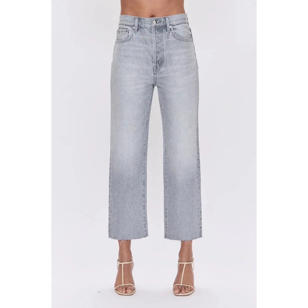 Pistola Cassie Crop Super High Rise Straight in Enigma Grey Frayed Hem Size 26